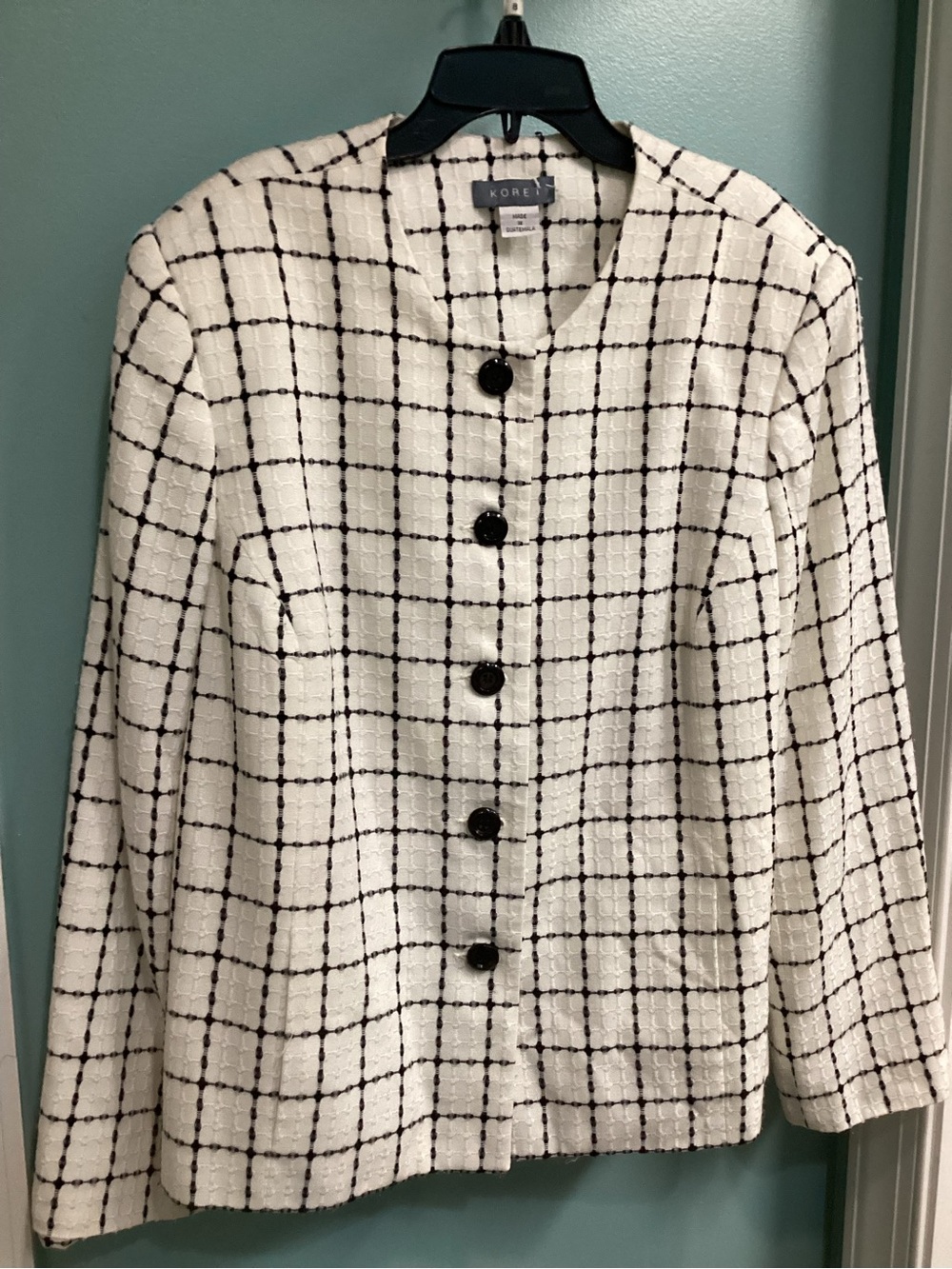 Koret Black & White Windowpane Tweed Blazer